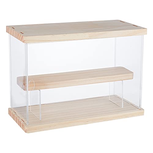 OLYCRAFT 2 Schichten Klar Acryl Minifiguren Vitrine Assemble Countertop Acryl Boxen Acryl Vitrine Puppen Organisationsbox mit Holzsockel & Tür für Sammelblocks Modelle - 23x13x18cm