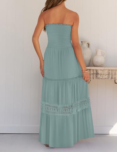 Image of ZESICA Women's 2026 Summer Boho Maxi Dresses Strapless Off Shoulder Lace Flowy A Line Beach Vacation Long Sundress