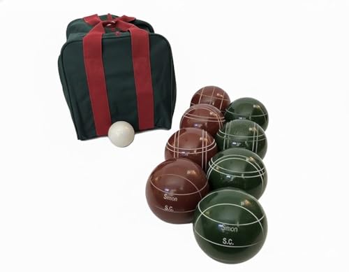 BuyBocceBalls Listing - Made in USA, Premium Quality Engraved Tournament Bocce Set - 110mm Dark Red and Green Balls, Nylon Bag, 998 Grams (2 lbs. 3.2 oz.). Various Bag Colors