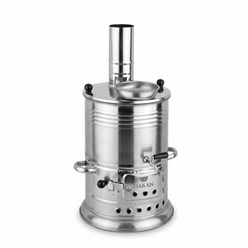 Portable Turkish Samovar Tea Kettle Camping Water Boiler Tea Pot Wood Coals Fired Semaver Teapot Water Heater for Camping Picnic Hunting Outdoor Activities with Black Handles | 135.2 oz (4 lt)