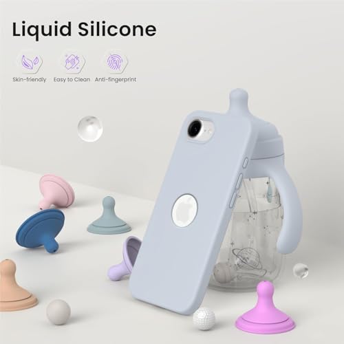 Image of Elzzi Microfiber Logo Cut Cover Compatible for iPhone 16e /17e Case Liquid Silicone Cases Full Body 4 Layer Protective Covers Shockproof Back Cover with High Raised Camera Lips (6.1 inch, Mist Blue)