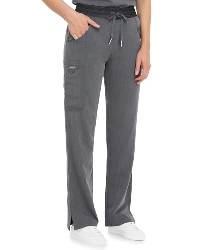 Image of COMENII Scrubs for Women, Knit Yoga Waistband Straight Leg Cargo Pants, Classic Fit Womens Scrubs Pants-R-Graphite XL
