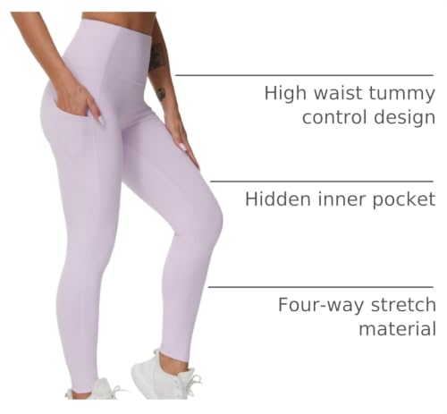 Image of THE GYM PEOPLE Thick High Waist Yoga Pants with Pockets, Tummy Control Workout Running Yoga Leggings for Women
