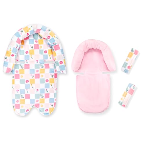 Image of SWESEN Baby Car Seat Head Support, Super Soft 2 in 1 Infant Car Seat Insert, Reversible Newborn Car Seat Insert Cushion with Strap Covers for Strollers, Bouncers, Swing, Floral