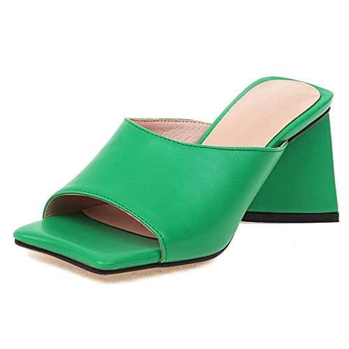 Mule para Mujer de Tacón Alto, Sandalias Peep Toe Moda Tacón Ancho Zapatos de Fiesta Sin Cordones Solid 237 Verde Talla 42 EU