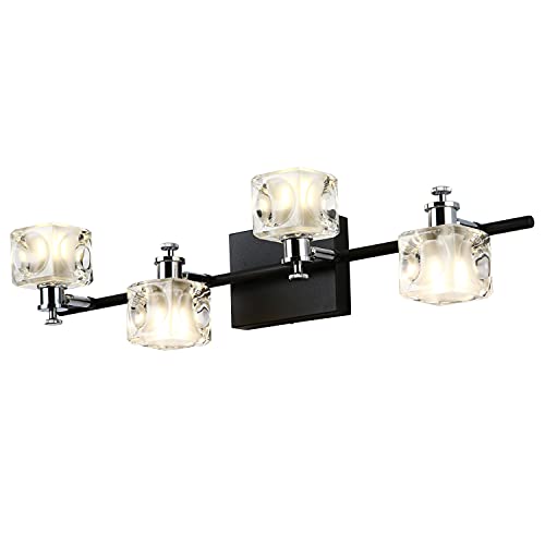 One-Day Sale: Up to 40% Off METEOOR Black Bathroom Light,4 Lights Bathroom Vanity Lighting Fixtures, LED 26 Inch Lighting Fixtures Crystal Glass Globe Chrome Bath Wall Lighting