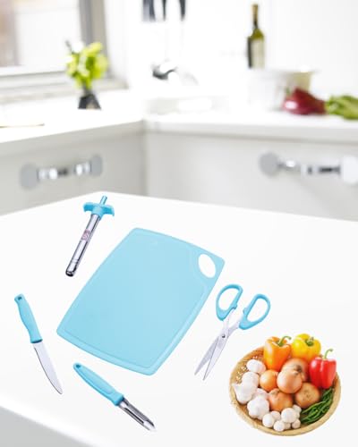 Image of Anjali 5-Piece Kitchen Essentials Set - 1 Chopping Board, 1 Knife, 1 Peeler, 1 Scissor, 1 Lighter - Multipurpose Cooking & Prep Tools for Home