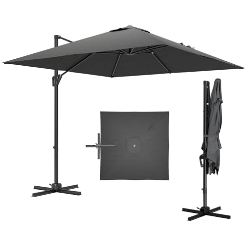 Outsunny 2.5 x 2.5m Patio Offset Parasol Umbrella Cantilever Hanging Aluminium Sun Shade Canopy Shelter 360° Rotation with Crank Handle and Cross Base, Grey