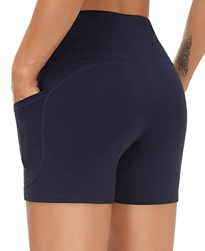 Image of THE GYM PEOPLE High Waist Yoga Shorts for Women's Tummy Control Fitness Athletic Workout Running Shorts with Deep Pockets