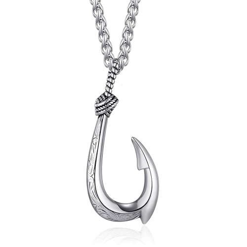 MOO&LEE Fish Hook Necklace for Men Hawaiian Makau Necklace Maui Fish Hook Pendant with 24 Inch Stainless Steel Chain