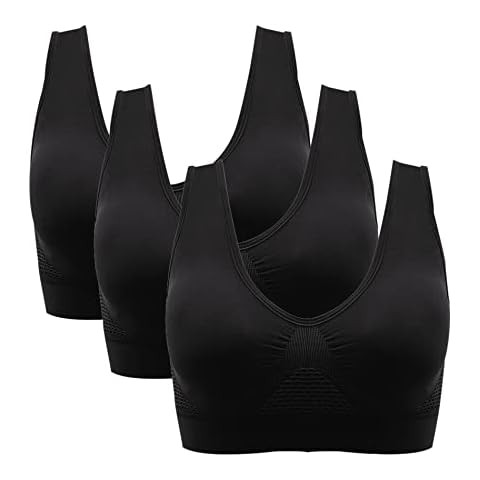 ANGEL CITIZ 3 Pack Bras for Women Wireless Support Seamless Daily Tank Tops Mesh Bras with Removable Pads Black/Black/Black XXL Cover
