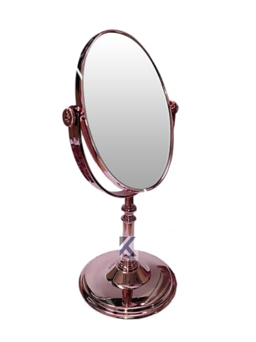 Image of ᵀᴹ Tabletop Double Side Shaving Makeup Vanity Mirror 360 Degree 5X Magnification Beauty Make up Cosmetic Stand for Shaving & Makeup Vanity Bedroom Bathroom Desk (Oval Rosegold)