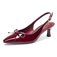 GENSHUO Sapato social feminino de salto baixo com fivela para trabalho, festa de trabalho ou casamento, Borgonha, 35