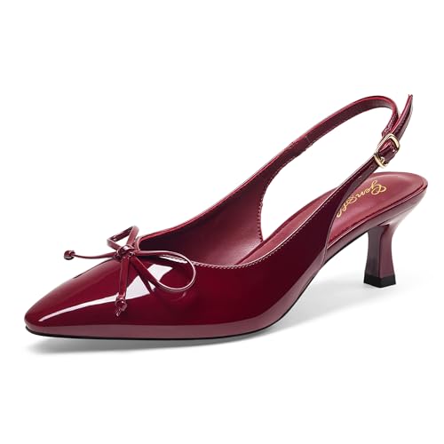 Image of GENSHUO Low Kitten Heels Women's Slingback Dressy Pumps Pointed Closed Toe Ankle Strap Elegant Wedding Pumps Formal Comfortable Shoes
