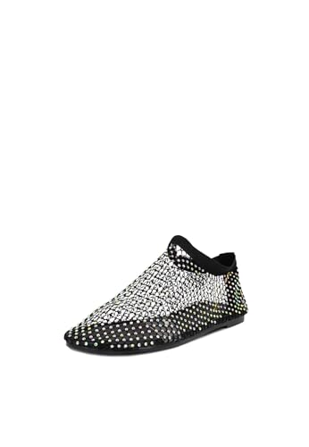 QUEEN HELENA Chaussures basses perforées Ballerines avec strass Casual Femme ZM9900, Noir , 39 EU