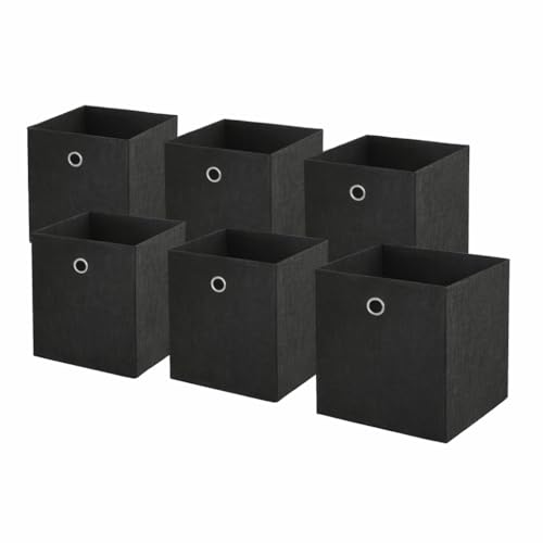 Box and beyond - Lot de 6 Paniers de Rangement - 31 x 31 x 31 cm - Tissu Noir - Pliables - Avec...