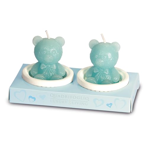 Linea Quadrifoglio Conte de fées – Bougie d'ourson – Idée cadeau naissance baptême anniversaire enfant (bleu ciel, paire de bougies ours – 12 x 7 x 6 cm)