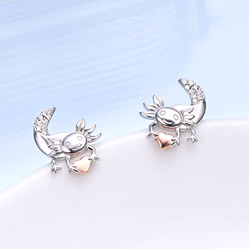 Axolotl Earrings/Ring for Women 925 Sterling Silver Hypoallergenic Axolotl Stud/Hoop Earrings Birthstone Cute Animal Jewelry Gift for Women3