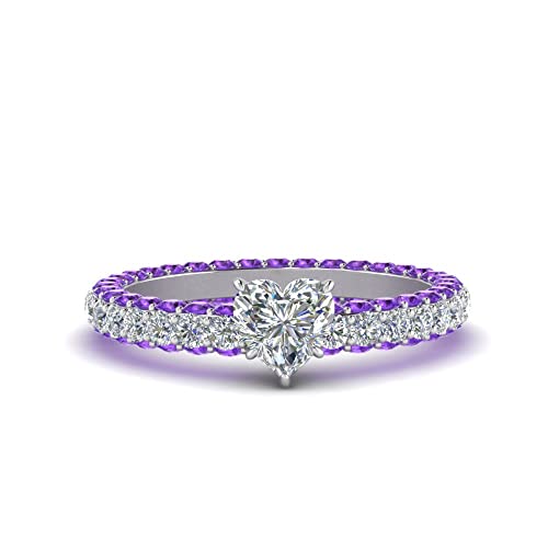 Image of 55Carat Choose Your Gemstone Eternity Ring Sterling Silver Heart Shape Side Stone Engagement Rings Affordable for your Girlfriend, Wife, Wedding Partner US Size 4 TO 12