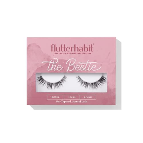 FlutterHabit The Bestie Classic 2 Pair Underlash Extensions 614mm Tapered Lash Clusters Under Lash Eyelashes for At Home Application Light Volume Cat Eye Adhesive Required