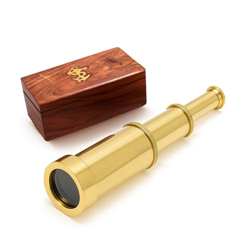 Captains 6' Brass Handheld Mini Telescope with Wooden Box Nautical Collectibles