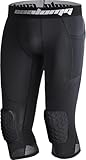 COOLOMG Men Basketball Leggings with Knee Pads Capri Padded Compression Pants Black M