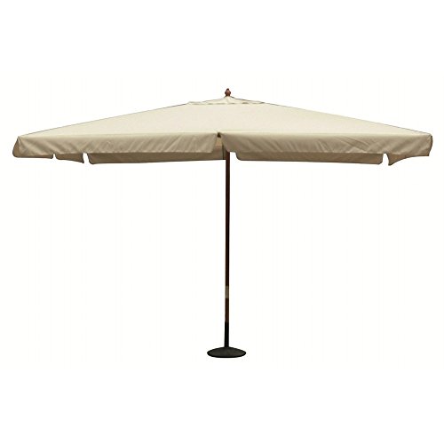 Parasol de jardin 3 x 4 avec mât central en bois, toile beige pour extérieur, restaurants, glaciers, bars, hôtels