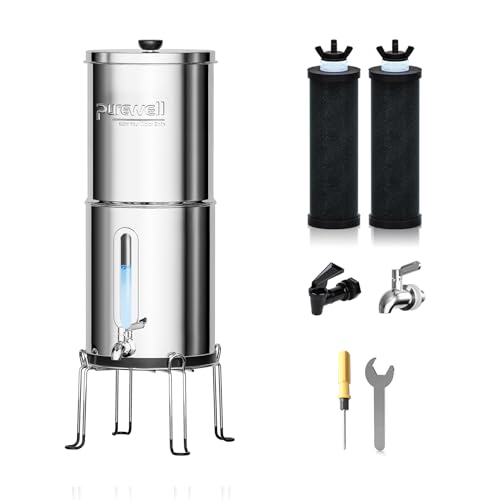 Purewell 1.5G Gravity Water Filter System, 3-Stage 0.01μm Ultra-Filtration Stainless