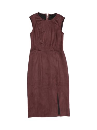 Image of Allegra K Faux Suede Dresses for Women's Sleeveless Crewneck Split Hem Work Office Sheath Dress