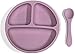 kidoo - Pack Plato y Cuchara de Silicona - Vajilla de Bebé Antideslizante | 100 % Libre de BPA - Aprobado por la FDA - Base Adherente - para Lavavajillas y Microondas - No Tóxico (Violeta)