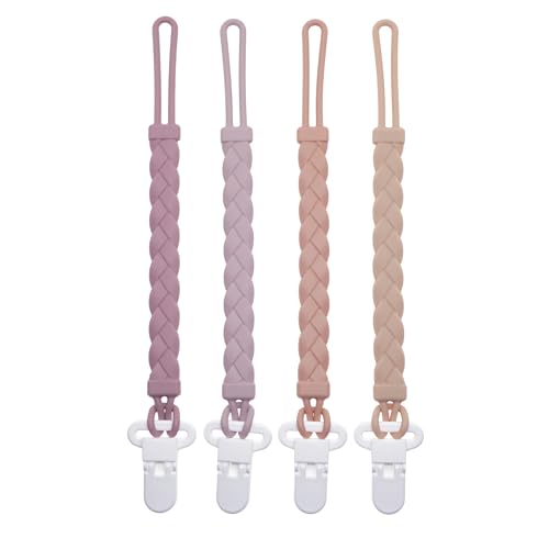 Image of Sutoyuen Silicone Pacifier Clips Baby Boys Girls, 4-Pack Flexible Woven Rope Braided Pacifier Clip Holder for Teething Relief and Baby Essentials, Newborn Paci Binky Clips (Girl's Color)