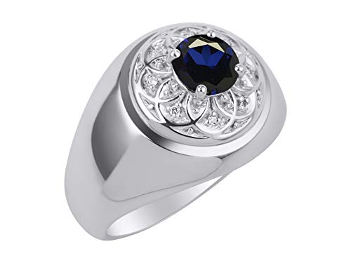 Image of Rylos Men's Designer Gypsy Ring with 7MM Round Gemstone & Diamond - Birthstone Rings in Sizes 8-13 in Sterling Silver