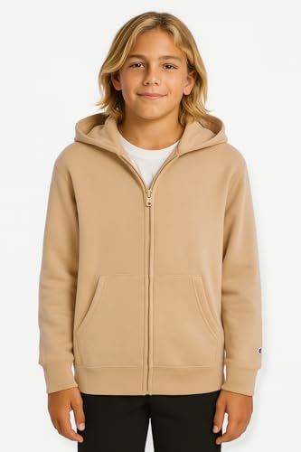 Champion Boys Zip Front Fleece Hoodie Sweatshirt for Kids, Khaki, Large - image 2
