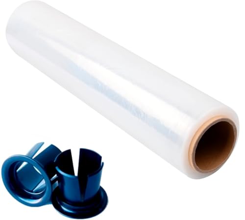 GMS - 1 Rollo de Film Estirable para Embalaje - Film Transparente de Alta Resistencia para Protección y Seguridad de Envíos y Almacenaje (Transparente, 1 Rollo + 2Tacos)
