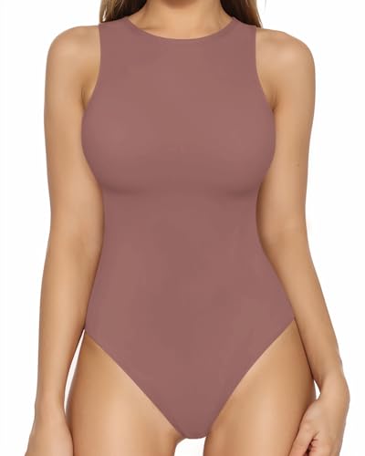 Image of MANGOPOP Women's Tank Top Bodysuit Crew Neck Sleeveless Racerback Halter Ribbed Body Suits Sexy Summer Going Out Tops