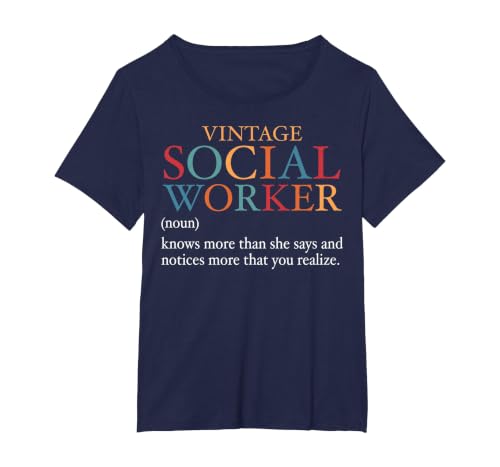 Vintage Social Worker Definition Funny Social Work T-Shirt, Women's Plus, Navy Blue, 3X