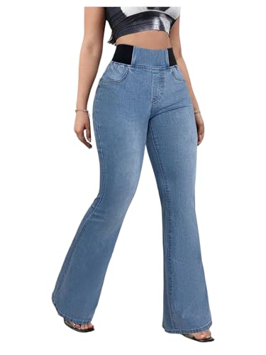 GORGLITTER Women's High Waisted Boot Cut Jeans Trendy Wide Leg Bell Bottom Denim Pull On Jeans Stretchy