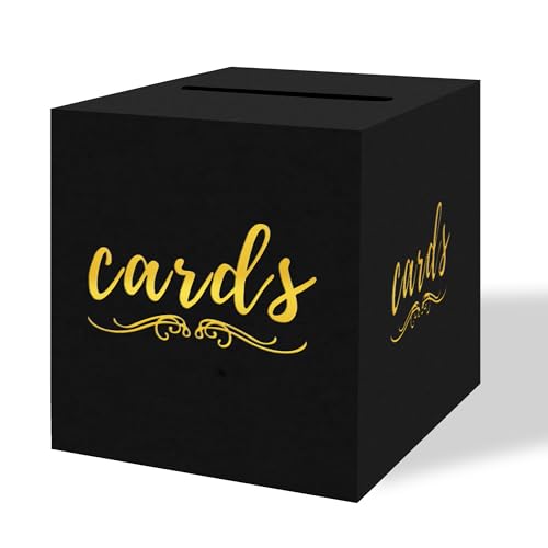sunepany Black and Gold Gift Card Box for Party Wedding Funeral Birthday Bridal & Baby Shower Retirements Anniversaries, Graduation Card Holder Cardboard Raffle Ticket Voting Ballot with Slot