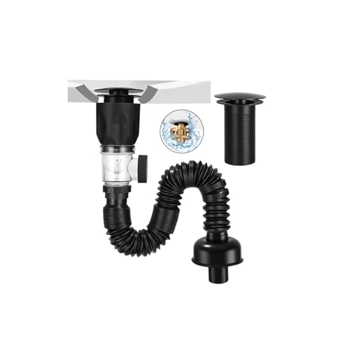 LEAZZLE Kit de Desague Lavabo, Kit de Valvula Desagüe Lavabo con Tubo Desague Flexible y Pop-Up Filtro Sifon Lavabo, Extensible 300-1000mm,para Fregadero de Baño y Cocina,Resistente Olores y Insectos