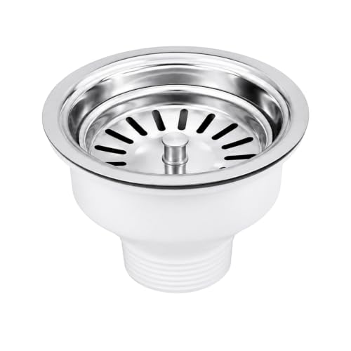Image of NEW WARE CP SS-PVC 3 Inch Sink Coupling with Stainless Steel Sink Drainer Strainer, Vegetable Waste Sewer Head, Wash Basin Drain Outlet Cup, Leak Proof Waste Sink Coupling for Kitchen & Bathroom,