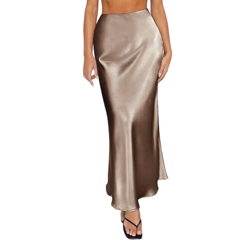 Riou Falda Satinada Midi Mujer - Elegante Falda Larga De Cintura Alta, Blanca, Para Verano