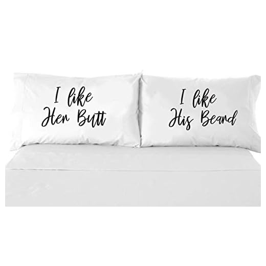 Signatives I Like her Butt I Like his Beard Pillow Cases - White Pillow Cover – Bedroom Decor - Set of 2 - Couples Pillowcases - Couples Gifts - Printed Pillowcase - Wedding Gifts - Newlywed Gifts