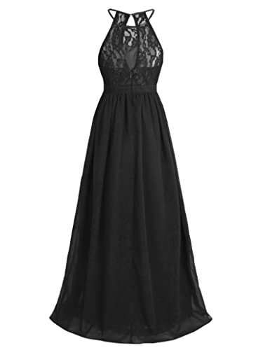 Yartina Kids Flower Girls Dress Wedding Bridesmaid Halter Neck Lace Chiffon Maxi Long Dress Party Ball Gown4