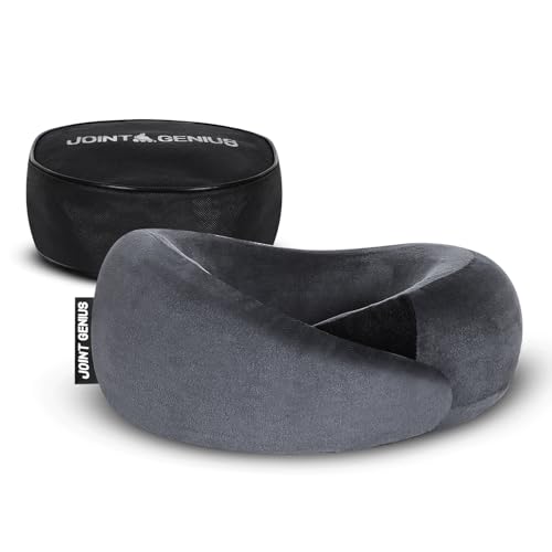 Joint Genius Travel Neck Pillow | Premium Memory Foam Neck Pillow for Flight Travel, Car Sleeping | Adjustable Head Rest, Neck Rest Travelling Pillow for Sleeping Head Support (Grey)