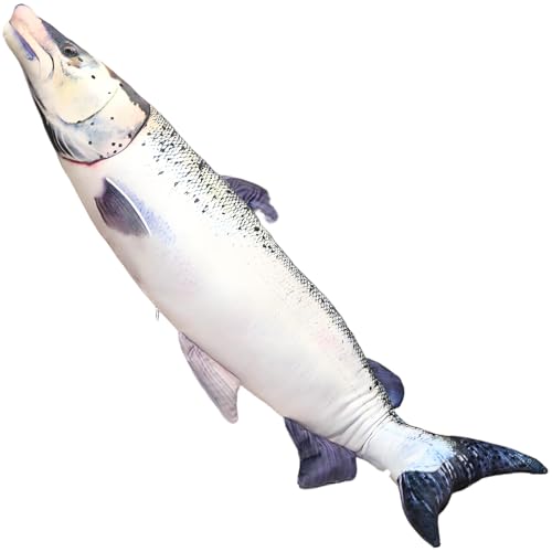 HOMEXYLYL Peluche De Salmón Realista, Almohada Gigante 3D De Pez De Peluche For Gatos, Mascotas Niños Regalos De Cumpleaños Almohada Corporal Suave Y Realista For Sofá Cama(Salmon,80cm(31.4 In))
