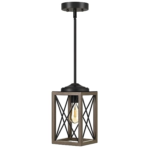 Image of DEWENWILS Pendant Light Fixtures, Metal Hanging Light Fixture with Wooden Grain Finish, 48 Inch Adjustable Pipes for Flat and Slop Ceiling, Kitchen Island, Bedroom, Dining Hall, E26 Base
