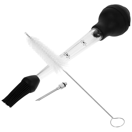 SUPVOX Inyector De Alimentos para Barbacoa De Acero Inoxidable Bomba De Silicona, Herramienta para Adobar Pavo, Pollo y Carne, Uso En Cocina y Asados, Set Pincel Limpiador, Color Negro