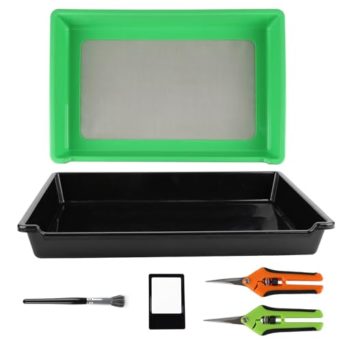 CISSIYOG Plateau Tamis,Plateau de Coupe,Trim-Bin Bac de Coupe Rectangulaire,avec Tamis de 150 Microns,2 Tête de Ciseaux,pour Pollen et Vanille,La Maison Jardin Plante