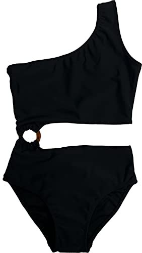 Image of Cheryl Creations Kids Girl's Cute & Comfortable One Shoulder One Piece Ring Cutout Bathing Suit Bikini