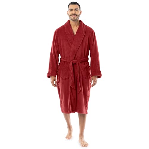 Fruit of the Loom Mens Solid Plush Fleece Robe Red One Size